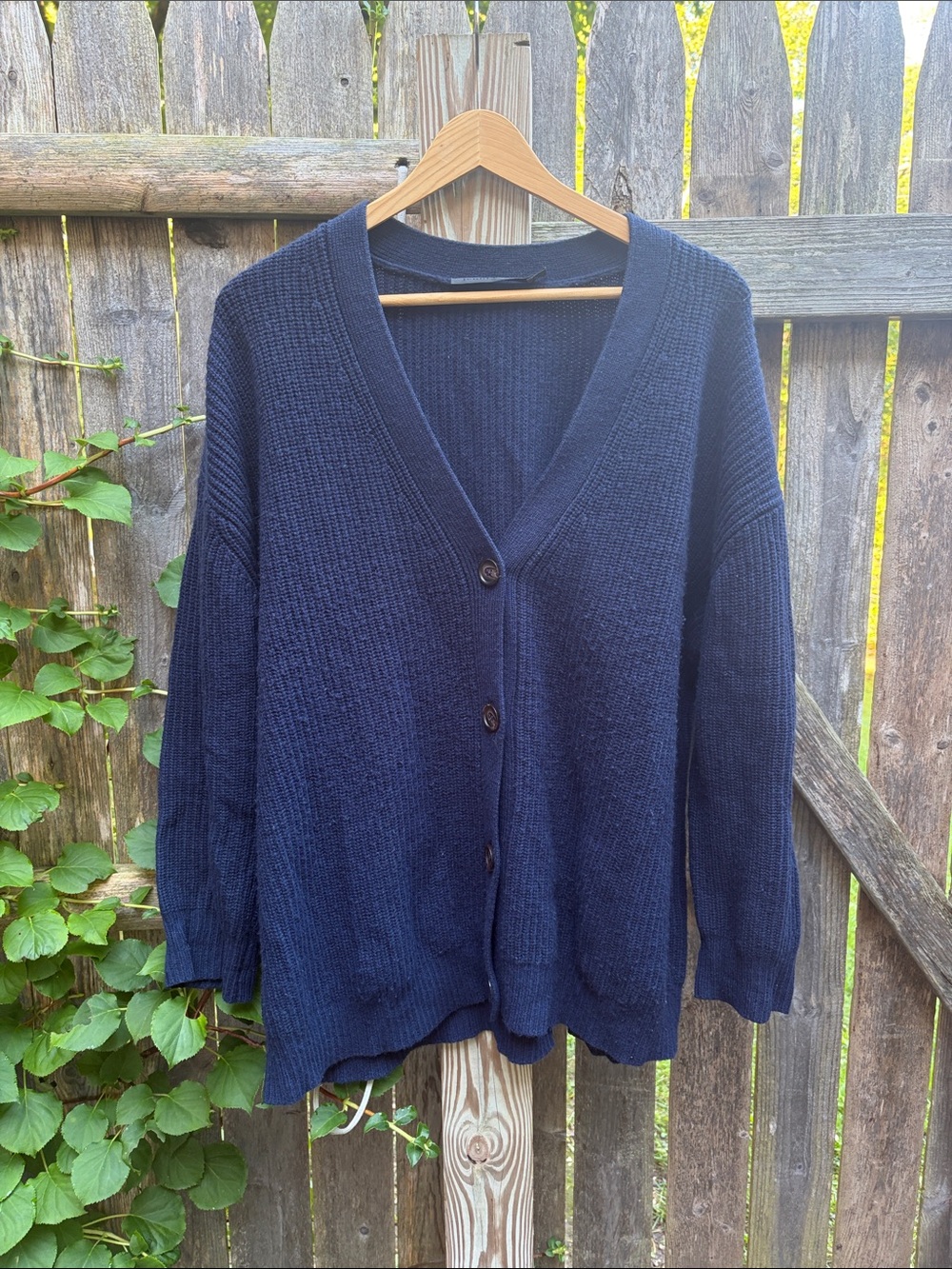 Jenni Kayne Navy Button Front V-Neck Cardigan Cashmere